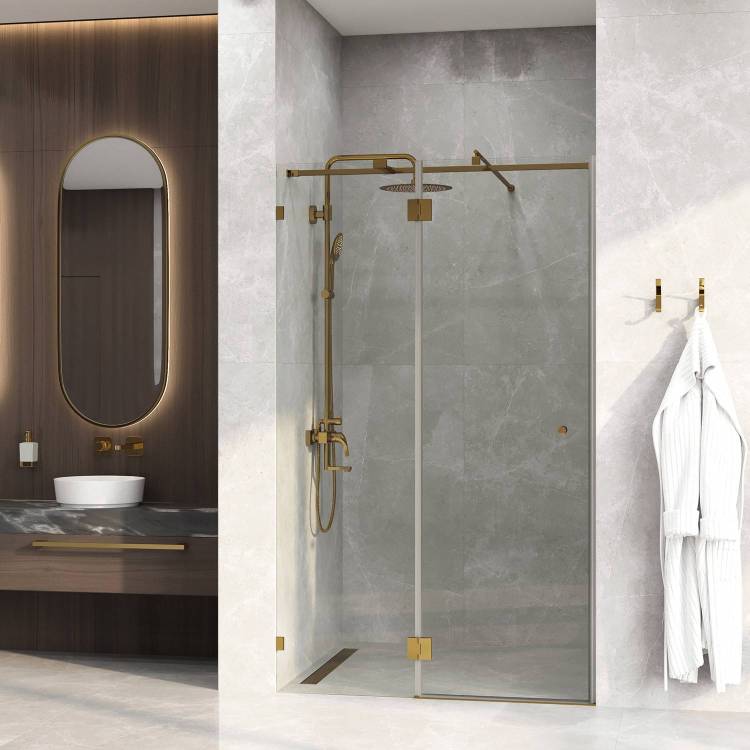 Душевая дверь в нишу Wasserkraft Ems 76H05R-TXG профиль глянцевое золото, стекло текстурное, 121x100x200