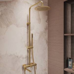 Душевая стойка Vincea Linea (Линеа) VSFS-4LN1BG с изливом, брашированное золото