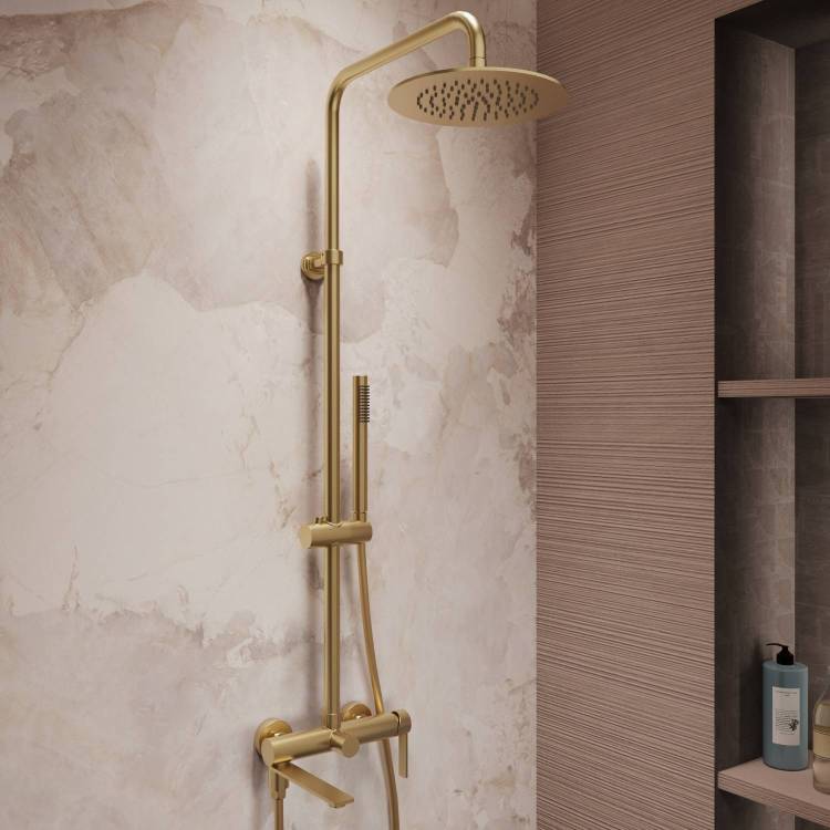 Душевая стойка Vincea Linea (Линеа) VSFS-4LN1BG с изливом, брашированное золото