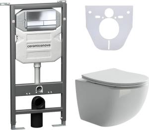 Комплект Унитаз подвесной Ceramicanova Forma CN3009 + Система инсталляции Envision CN1002CH с кнопкой смыва Flat, хром