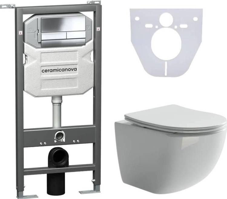 Комплект Унитаз подвесной Ceramicanova Forma CN3009 + Система инсталляции Envision CN1002CH с кнопкой смыва Flat, хром