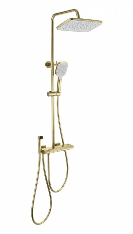 Душевая стойка Wonzon & Woghand WW-B4132-A-BG с гигиеническим душем и термостатом, золото