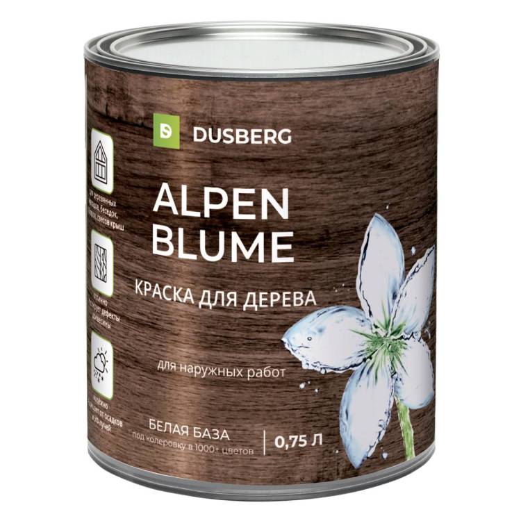 Краска укрывная эластичная для дерева Dusberg Alpenblume 6111 белая база А 0.75 л