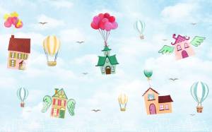 3D Фотообои Artegrafico «Летающие дома» KID-106 акварель