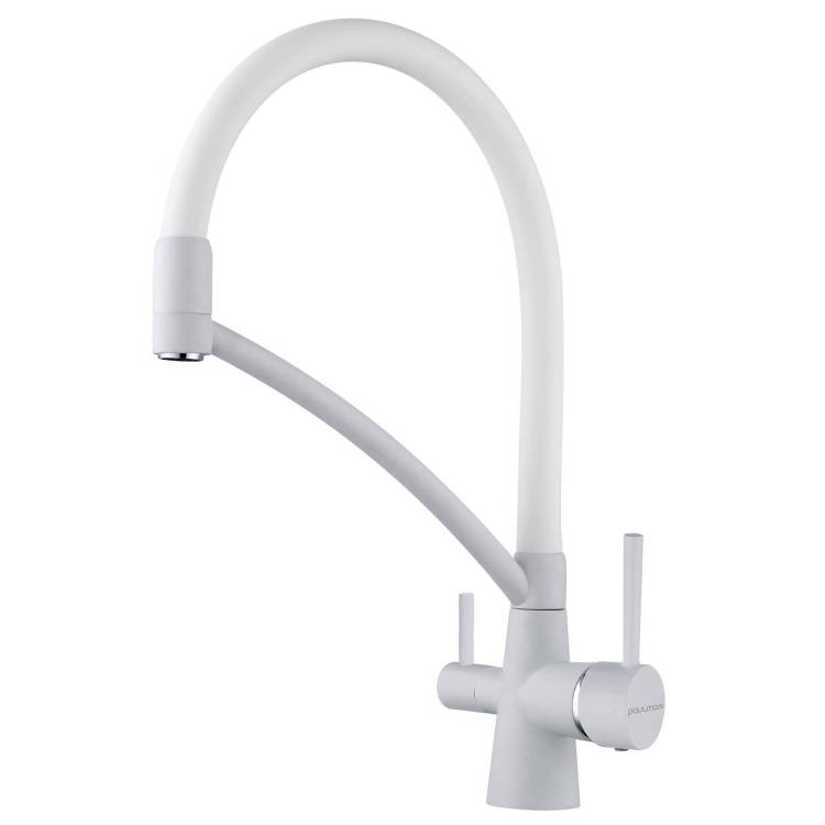 Смеситель для кухни Paulmark Siegen Si213111-WH с гибким изливом, белый матовый