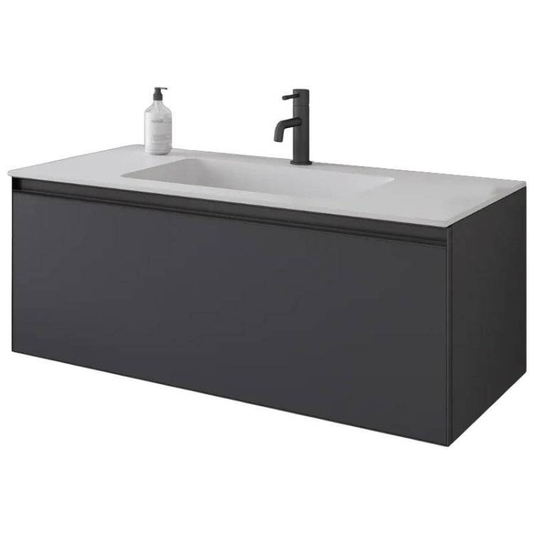 Тумба с раковиной Armadi Art Quatro 100 anthracite, с белой раковиной