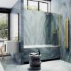 Шторка на ванну MaybahGlass MGV-610-3 поворотная, на монопетле, стекло сатин, профиль золото, 1400x500 фото 3