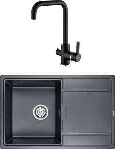Комплект Paulmark Flugen PM217850-BLM черный металлик + Смеситель Paulmark Logas Lo213021-418 для кухонной мойки, черный металлик