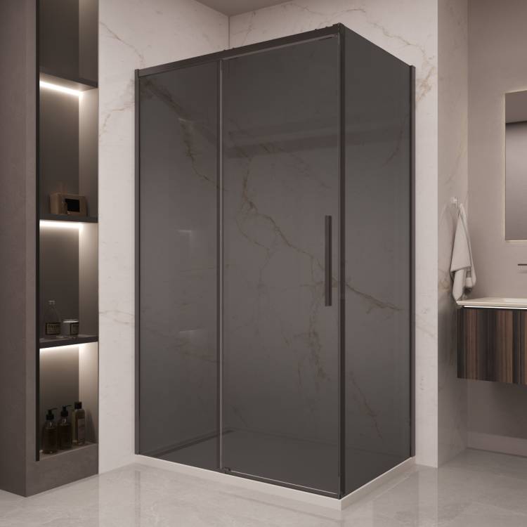 Душевой уголок Vincea Stella VSR-1ST9012CGB профиль черный, стекло тонированное, 120x90x200