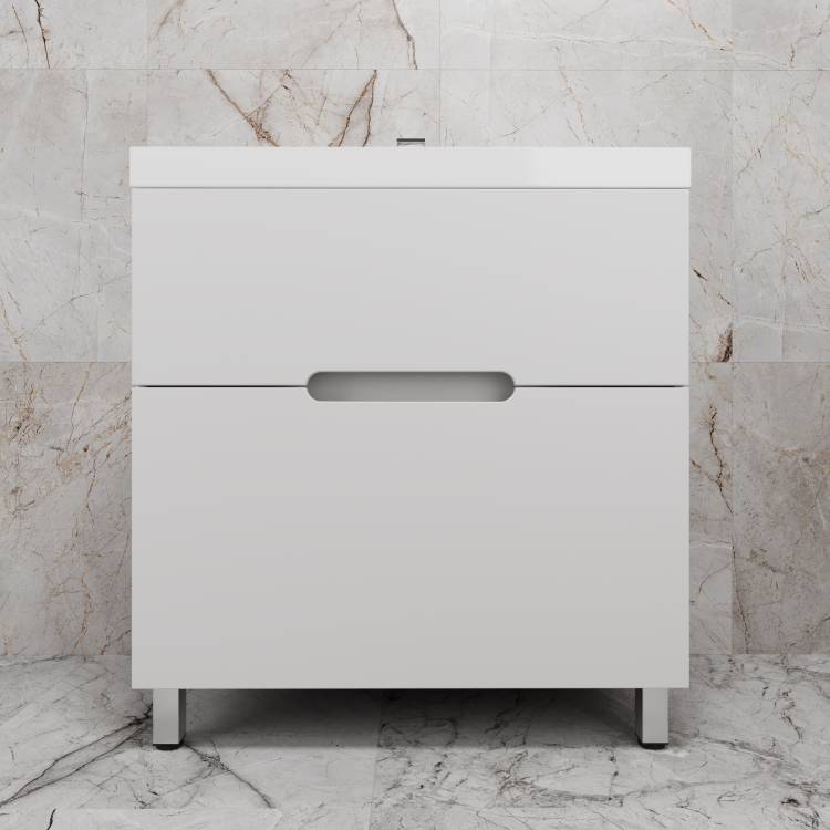 Тумба с раковиной Style Line Матис 80 напольная, белая матовая, раковина белая, 82x80x45