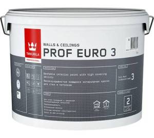 Краска интерьерная Tikkivala Prof Euro 3 глубокоматовая база A 9 л