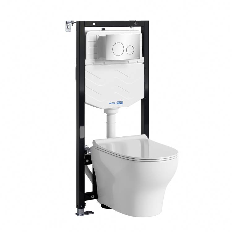 Унитаз с инсталляцией Wasserkraft Аллер (Aller) 10TLT.010.ME.CH02.H001 безободковый, сиденье микролифт, кнопка хром