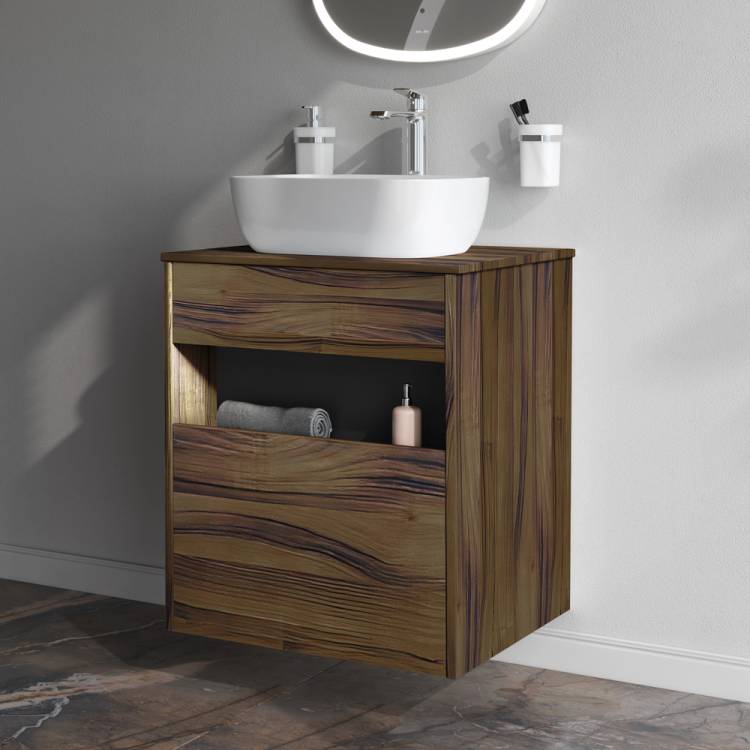 Тумба с раковиной Am.Pm Func M8F-FUX0601OF-WCC10450WG подвесная, 1 ящик, дуб текстурированный, 60 см