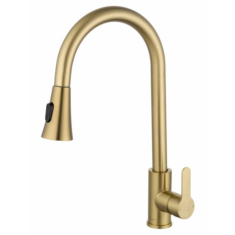 Смеситель для кухни Wonzon & Woghand WW-121E201L-BG с выдвижным изливом, брашированное золото