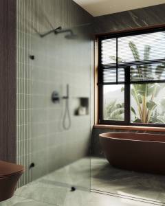 Душевая перегородка MaybahGlass MGD-268-6 79x195, стекло сатин 8 мм, профиль черный