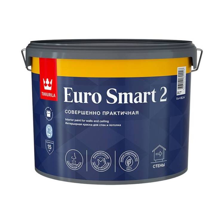 Краска интерьерная Tikkurila Euro Smart 2 база A глубокоматовая 9 л