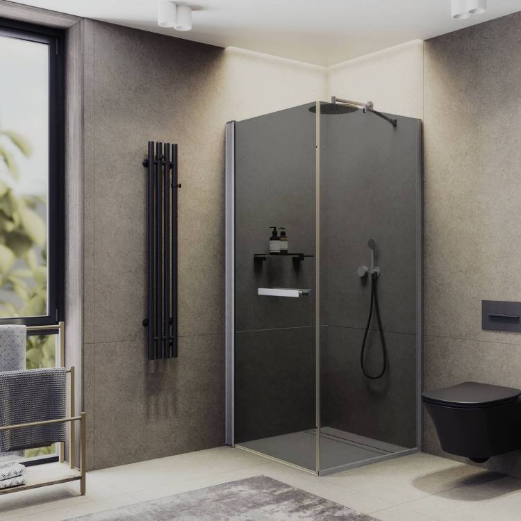 Душевой уголок MaybahGlass MGY-1321-5 на монопетле, стекло графит, 900x900x1975
