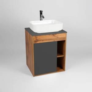 Тумба с раковиной Viant Бостон VBOS65NG-T1STP 500x655x636 1 ств со столешницей подвесная графит