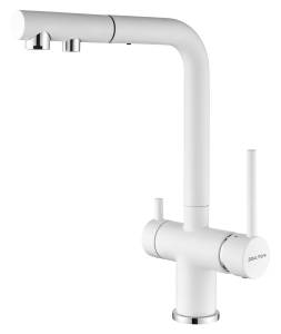 Смеситель для кухни Paulmark Serpentine Se213222-WH с выдвижным изливом, белый матовый