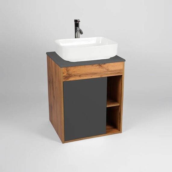 Тумба с раковиной Viant Бостон VBOS65NG-T1STP 500x655x636 1 ств со столешницей подвесная графит