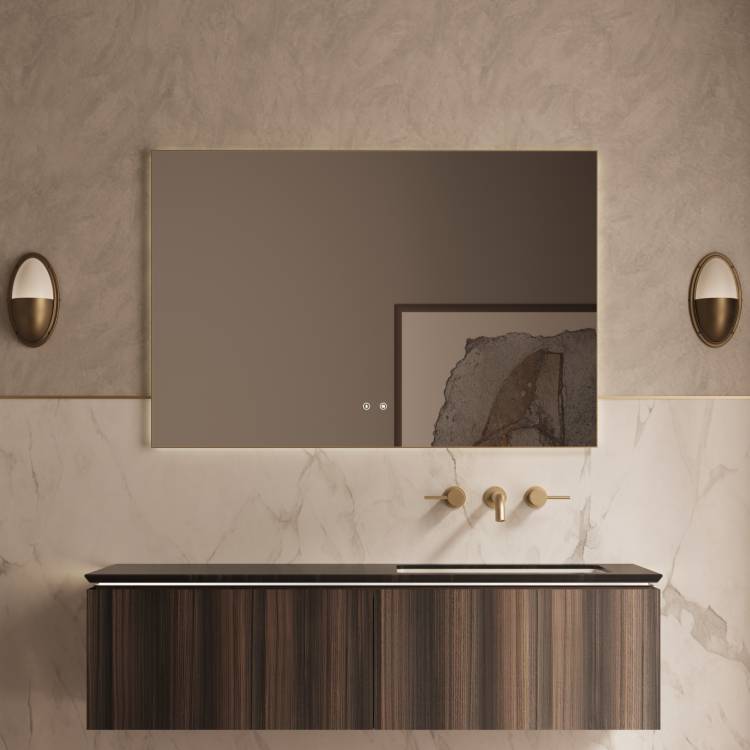 Тумба с раковиной Vincea Luxe 1400 2 выкатных ящика, натуральный орех, раковина правая, черный Versace