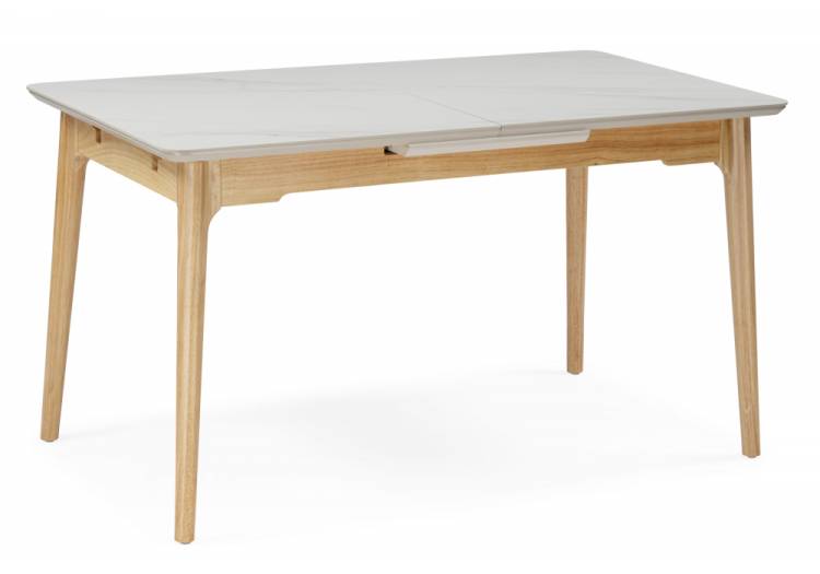 Стол Woodville Halmar 15919 белый спеченный камень, светлое дерево 140(180)x80x77.5