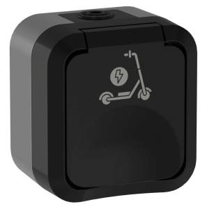 Розетка 1-местная с заземлением, шторками и крышкой IEK Tors TS-R110-16-55-K53 графит