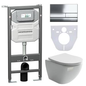 Комплект Унитаз подвесной Ceramica Nova Metropol CN4002 + Система инсталляции Envision CN1002CH с кнопкой смыва хром и шумоизоляционной панелью CN1000