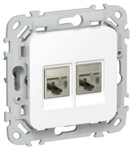 Розетка телефонная RJ11+Ethernet RJ45 IEK Flite FI-KT21-1-K01 белый