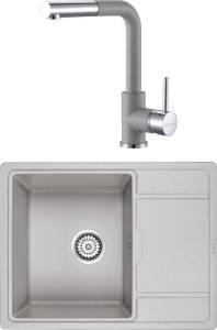 Комплект Paulmark Weimar PM216550-GR серый + Смеситель Paulmark Kassel Ka214311-310 для кухонной мойки, серый