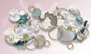 3D Фотообои Artegrafico «Орхидеи с кругами и перьями» JG-014 акварель