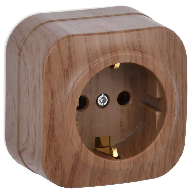 Розетка 1-местная с заземлением IEK Glory ERH11-K24-16 дуб