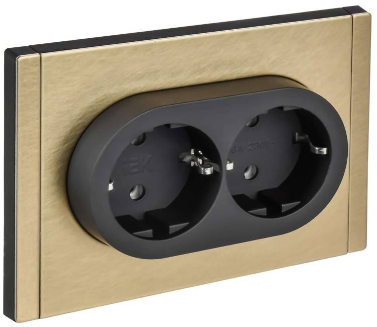 Розетка 2-местная с заземлением IEK Forte&Piano FP-R21-16-1-M-K37 шампань