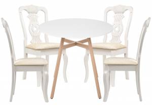 Обеденная группа Woodville Акутто 80 527488 white, стулья ткань