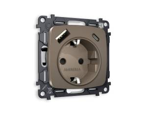Комплект механизма электрической розетки 2USB A+C 20W (быстрая зарядка) с заземлением Ambrella Volt Omega MO640010