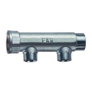 Коллектор FAR нерегулируемый проходной с трубной резьбой 1x3/4 с 2 контурами