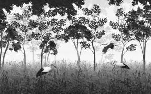 3D Фотообои Artegrafico «Аисты на поляне в сером» VG-020 песок