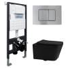 Комплект Abber Rechteck AC1201MB-AC0105-AC0120MCH унитаз подвесной, безободковый, сиденье микролифт, черный матовый, кнопка хром матовый