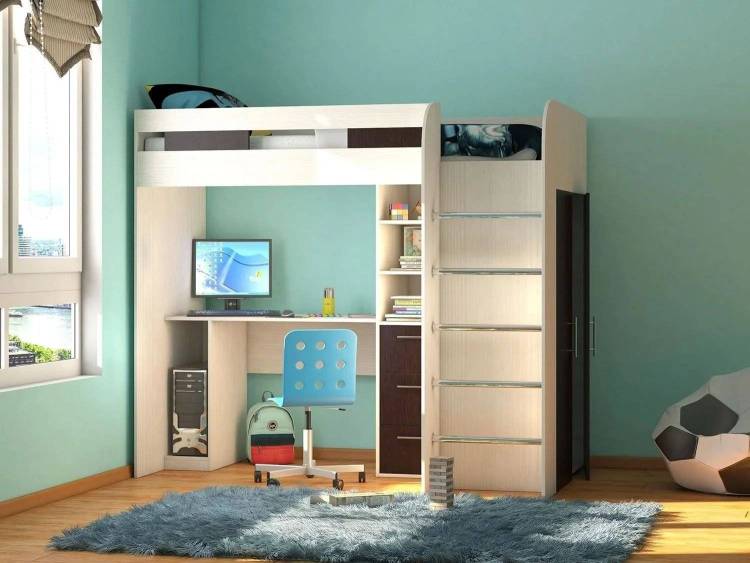Кровать-чердак Атлант Лео ясень анкор светлый, бодега темный 90x200