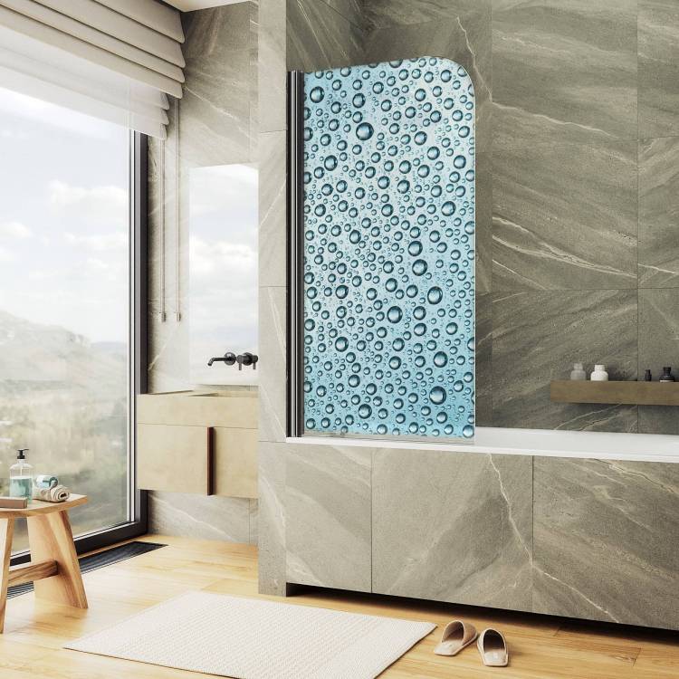 Шторка на ванну MaybahGlass MGV-929-ФП011-6 70x140, поворотная, стекло с рисунком 6 мм, профиль черный