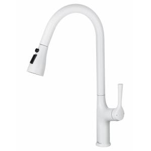 Смеситель для кухни Wonzon & Woghand WW-AE54123-MW с выдвижным изливом, белый матовый