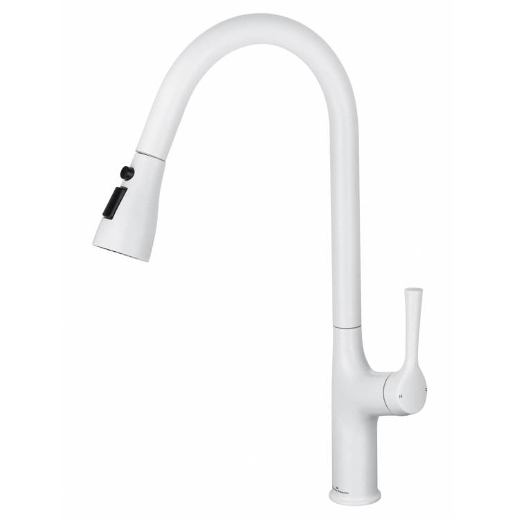 Смеситель для кухни Wonzon & Woghand WW-AE54123-MW с выдвижным изливом, белый матовый