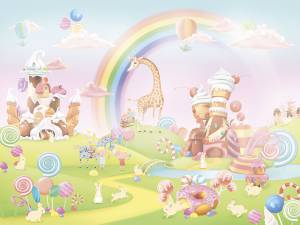 Бесшовные Eco обои Ortograf Little friends 34394 Карамельная страна Ворс+ ОЕ+