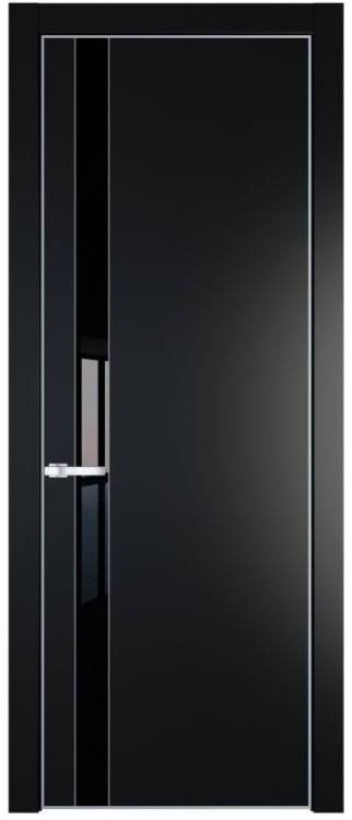 Межкомнатная дверь Profil Doors 18 PE полотно Блэк, кромка алюминиевая с четырех сторон матовая, стеклянная вставка черный лак 800x2000