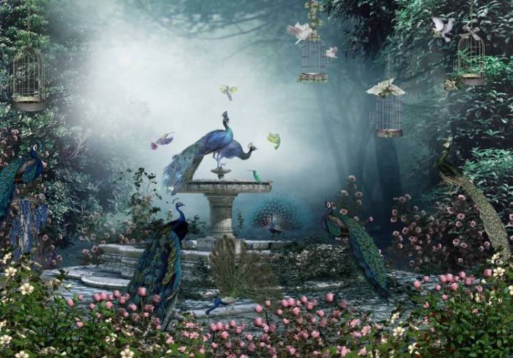 3D Фотообои Artegrafico «Фонтан с павлинами» FN-036 песок