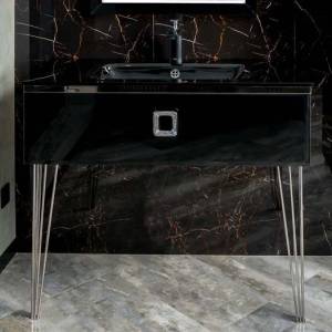 Тумба с раковиной Armadi Art Lucido 100 глянцевая черная, раковина 852-100-B, ножки хром
