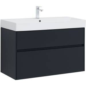 Тумба с раковиной Aquanet Бруклин 100 312874 подвесная, антрацит матовый