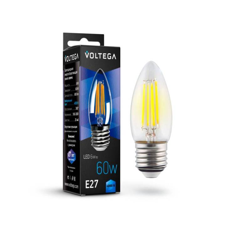 Светодиодная лампа Voltega Crystal Candle E27 6W 7029