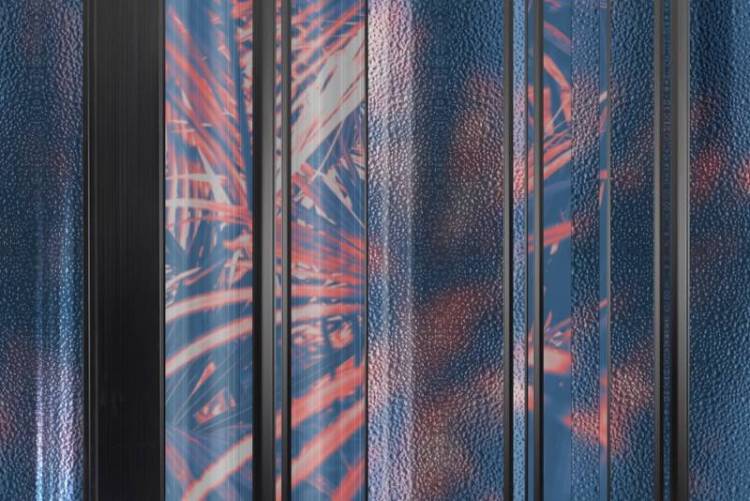 3D Фотообои Artegrafico «Крупные красные тропические листья за стеклом» TG-004 песок