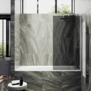 Шторка на ванну MaybahGlass MGV-82-1ш стекло графит, профиль белый матовый, 1400x800